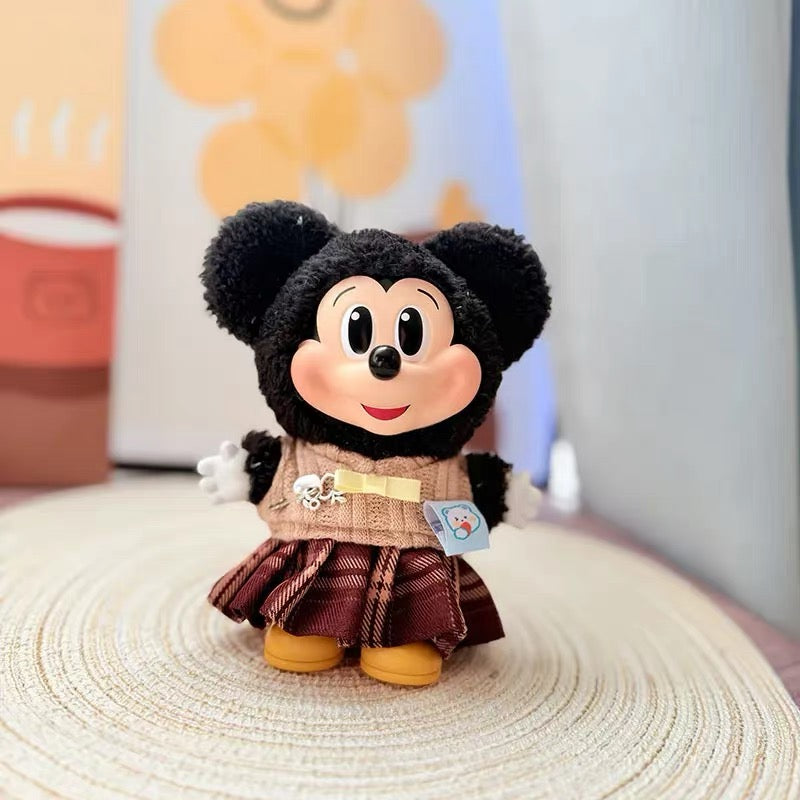 Clothes for PopMart Mickey Family Cute Together Series Plush - Brown Sweater + Checked Skirt - plush